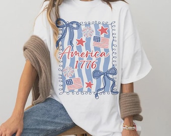 America 1776 Coquette Bow PNG, Patriotic USA Design (Digital Download)