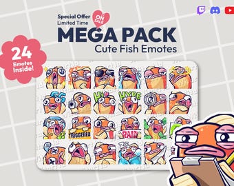 Mega Pack di Emote Pesce Kawaii / Twitch, Discord, YouTube (Download Digitale)