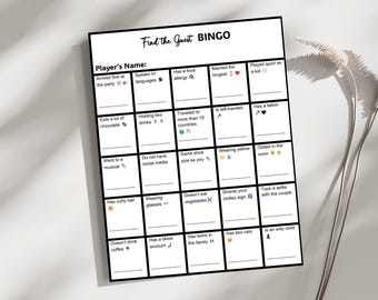 Listo para imprimir 34 tarjetas únicas / Bingo para encontrar invitados en bodas / Editable