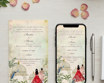 Invitaciones de boda indias editables (paquete de 3) / Tarjeta de boda digital / Plantilla de Canva / Descarga instantánea