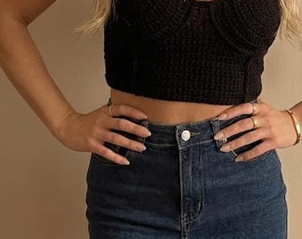 Patrón de bralette de corsé de crochet con cordones y ajuste ajustable (patrón PDF)