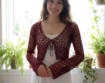 Patrón de crochet para cárdigan de encaje floral (PDF) / Cárdigan de encaje con motivo floral / Repetición fácil de 2 filas / Construcción de paneles / Términos de EE. UU.