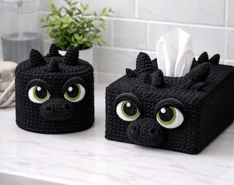 Patrón de dragón a crochet / Funda para caja de papel higiénico y pañuelos (Descargar PDF)