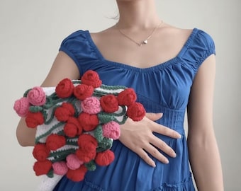 Patrón de manta floral de crochet (PDF), manta de ramo, tutorial de rosas enrolladas + borde de hojas, condiciones de EE. UU., descarga instantánea