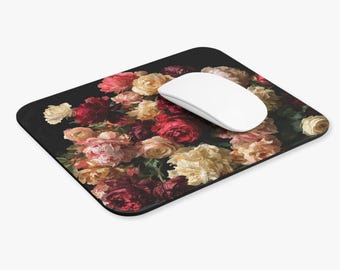 Vintage roze boeket muismat | Bureauonderlegger met bloemen | 9 x 8 inch
