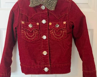 Y2K True Religion Red Corduroy Sherpa Jacket - Size XS