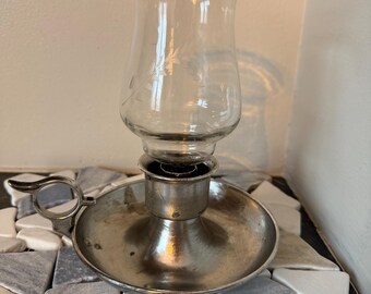 Vintage Silver Candle Holder with Etched Votive