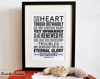 Printable Christian Typography Art. 2 Corinthians 4:16-17. Eternal Glory. 8x10in. DIY. Bible Verse.