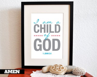 1 John 3:1. Child of God. Nursery Decor. 8x10in. DIY. Printable Christian Poster. Bible Verse.