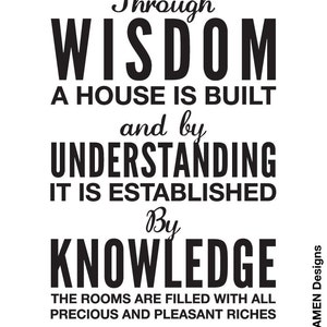 Printable Christian Poster. Proverbs 24:3-4. Wisdom. Understanding. Knowledge. San serif version. 8x10. DIY. Bible Verse. image 2