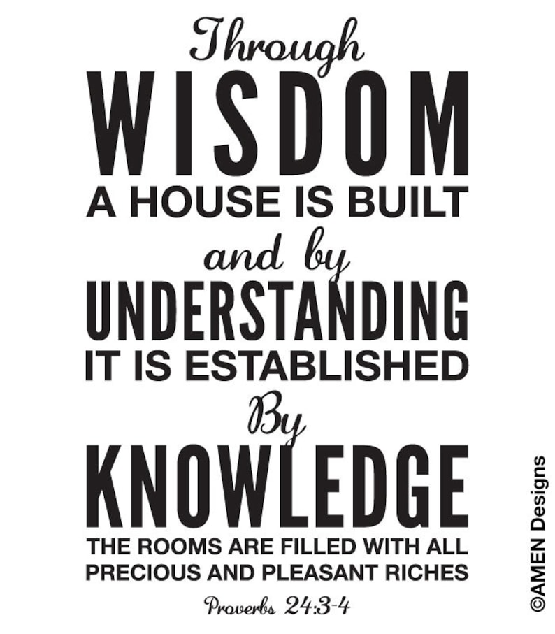 Printable Christian Poster. Proverbs 24:3-4. Wisdom. Understanding. Knowledge. San serif version. 8x10. DIY. Bible Verse. image 2
