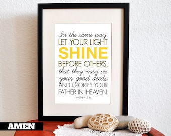 Matthew 5:16. Nursery Decor. Let your light shine. 8x10 Printable Christian Poster.Bible Verse.