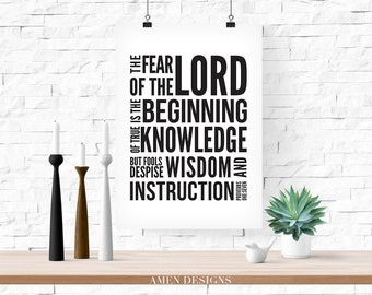 Foundation of Knowledge. Proverbs 1:7. NIV Printable DIY Christian Poster.Bible Verse.