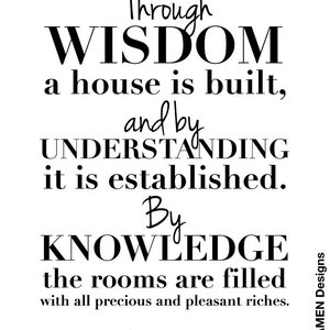 Printable Christian Poster. Proverbs 24:3-4. Wisdom. Understanding. Knowledge. 8x10. DIY. Bible Verse. image 2