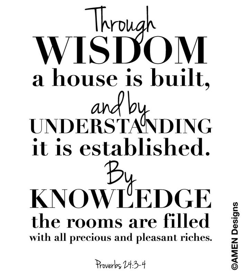 Printable Christian Poster. Proverbs 24:3-4. Wisdom. Understanding. Knowledge. 8x10. DIY. Bible Verse. image 2