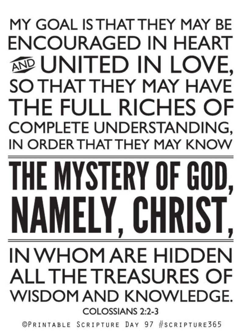 Printable Christian Typography Art. Colossians 2:2-3. the Mystery of ...
