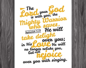 Zephaniah 3:17. Rejoice over you. 8x10. PDF. DIY Printable Christian Scripture Poster. Bible Verse.
