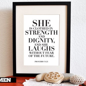 She. Project Wisdom. Proverbs 31:25. 8x10in DIY Printable Christian Poster. Bible Verse. image 1