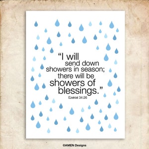 Ezekiel 34:26. Showers of blessing. 8x10 DIY Printable Christian Poster.Bible Verse. image 1