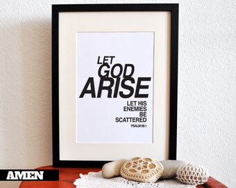 Let God arise. Psalm 68:1. 8x10in  DIY Printable Christian Poster. PDF. Bible Verse.