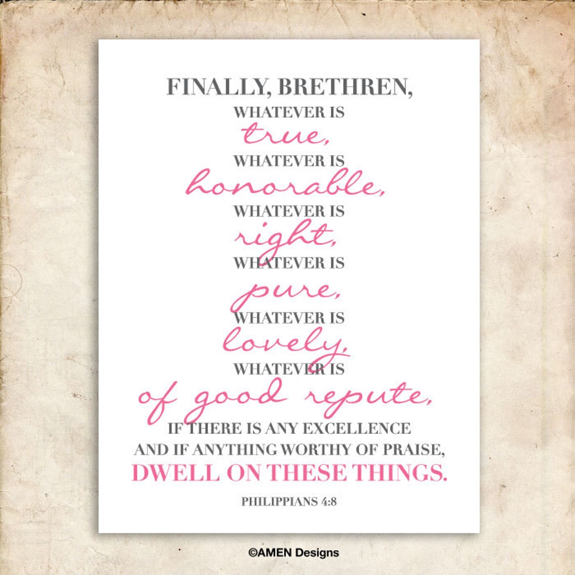 Philippians 4:8. PRINTABLE DIY Christian Poster. Dwell on - Etsy