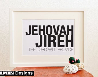 Jehovah Jireh. 8x10in. PDF. Printable Christian Typographical Design..