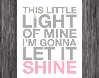 Nursery Decor. This Little Light of Mine. Pink. 8x10. DIY. Printable. PDF. Christian. Bible Verse.