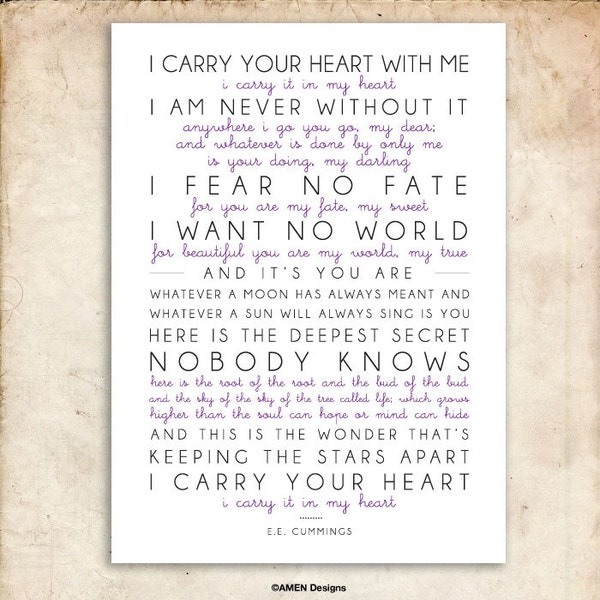 I Carry Your Heart Wall Art - Etsy