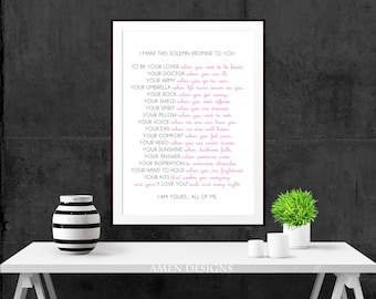 this solemn promise. wedding poem. Printable Design. 29x39cm. Or A3. DIY. PDF.