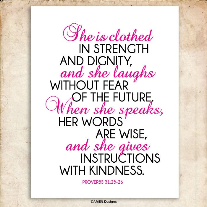 She Proverbs 31 25 26 Printable Christian Art Bible Verse Etsy