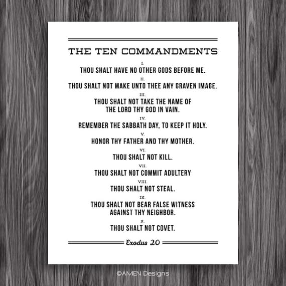 The Ten Commandments. Printable Design. For 11x14 frames. Print on A3.  DIY. PDF. Christian. Amen Designs