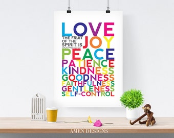 Fruit of the Spirit. Galatians 5:22-23. PRINTABLE DIY Christian Poster. Nursery Decor. 8x10. Bible Verse.