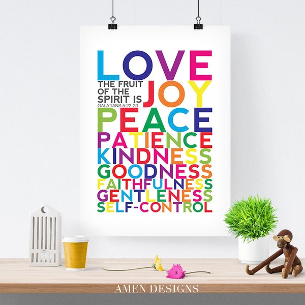 Fruit of the Spirit. Galatians 5:22-23. PRINTABLE DIY Christian Poster. Nursery Decor. 8x10. Bible Verse.