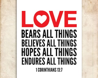 1 Corinthians 13:7. Nitty Gritty Love. 8x10. DIY. Printable Christian Poster. PDF.Bible Verse.