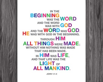 John 1:1-4. The WORD. Christian Scripture. 8x10. DIY. Printable. PDF.