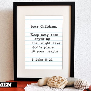 1 John 5:21. DIY. Printable Christian Poster. PDF. 8x10. Dear Children.Bible Verse. image 1