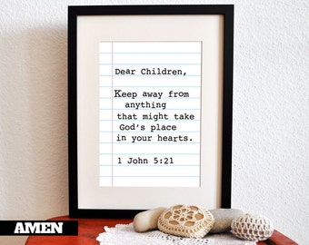 1 John 5:21. DIY. Printable Christian Poster. PDF. 8x10. Dear Children.Bible Verse.