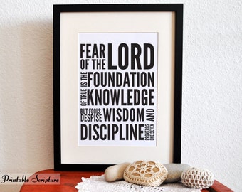 Foundation of True Knowledge. Proverbs 1:7. Printable DIY Christian Poster.Bible Verse.