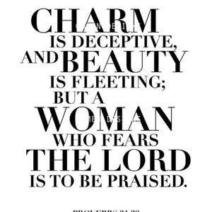 Proverbs 31:30. Charm and Beauty. Printable DIY Christian Poster. Scripture.Bible Verse. image 2