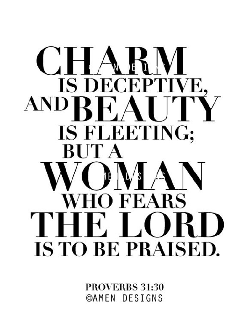 Proverbs 31:30. Charm and Beauty. Printable DIY Christian Poster. Scripture.Bible Verse. image 2