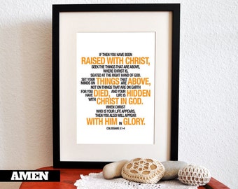 Things Above. Colossians 3:1-4. PRINTABLE DIY Christian Poster. 8x10. Bible Verse.