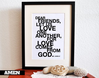 1 John 4:7. Love From God. 8x10in. DIY. Printable Christian Poster. Bible Verse.