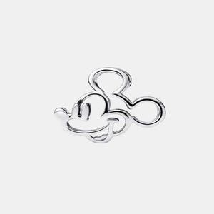 May include: A silver charm depicting Mickey Mouse's head and ears. The charm is a solid outline with a smooth, reflective surface. The design is a classic representation of the iconic Disney character.