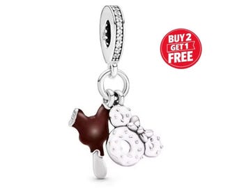 Disney Mickey Ice Cream and Doughnut Dangle Charm for bracelet or necklace, Handmade Silver, Necklace Pendant, Gift for her, Christmas
