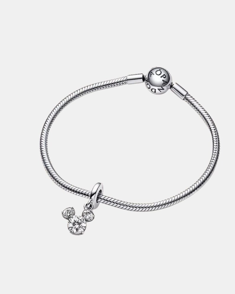 Disney Mickey Mouse Sparkling Head Dangle Charm for bracelet or necklace, Handmade Silver, Necklace Pendant,Gift for her under 20, Christmas immagine 3
