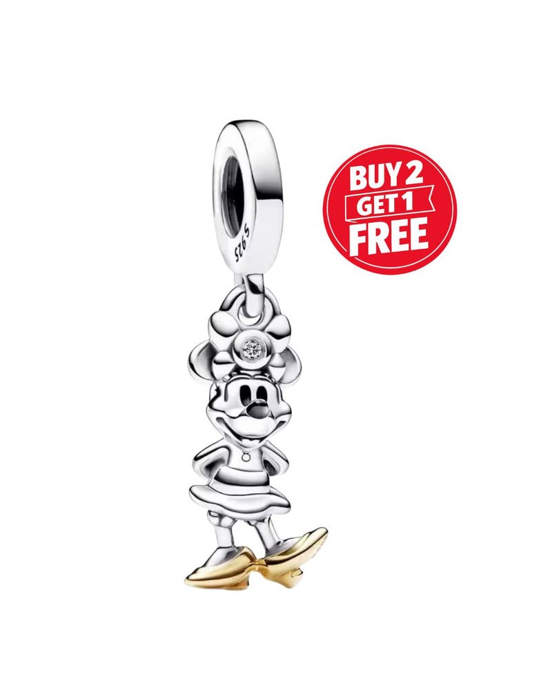 Disney 100 Year Anniversary Minnie Mouse Charm for bracelet or necklace, Handmade Silver, Necklace Pendant, Gift for her under 20, Christmas image 1