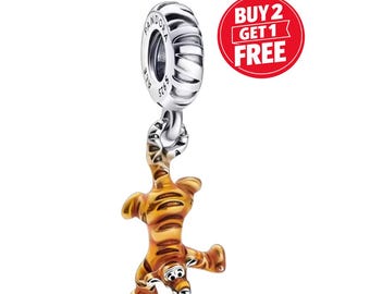 Disney Tigger Dangle Charm for bracelet or necklace, Handmade Silver, Necklace Pendant, Gift for her under 20, Christmas
