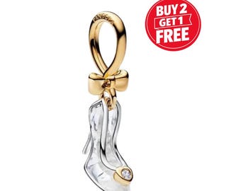 Disney Cinderella Glass Slipper Dangle Charm for bracelet or necklace, Handmade Silver, Necklace Pendant, Gift for her under 20, Christmas