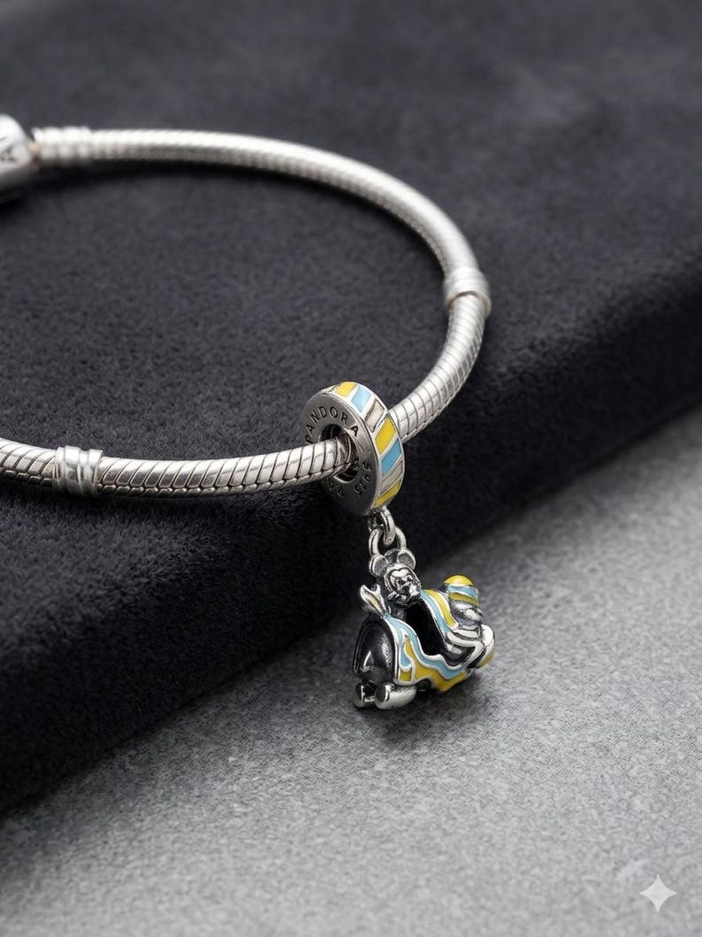 Mickey Mouse on Dumbo the Flying Elephant, Charm for bracelet or necklace, Handmade Silver, Necklace Pendant, Gift for her, Christmas image 2