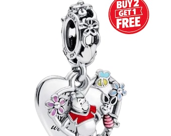 Disney Winnie the Pooh & Piglet Double Dangle Charm for bracelet or necklace, Handmade Silver, Necklace Pendant, Gift for her, Christmas